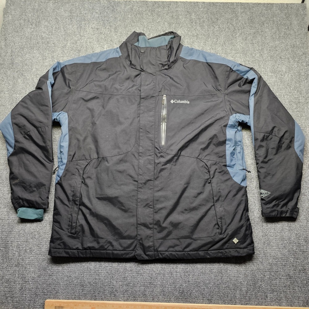 Columbia Omni-Heat Omni-Tech Jacket Mens XXL Black Blue Waterproof Winter Coat